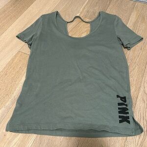 Olive green short sleeve pink top